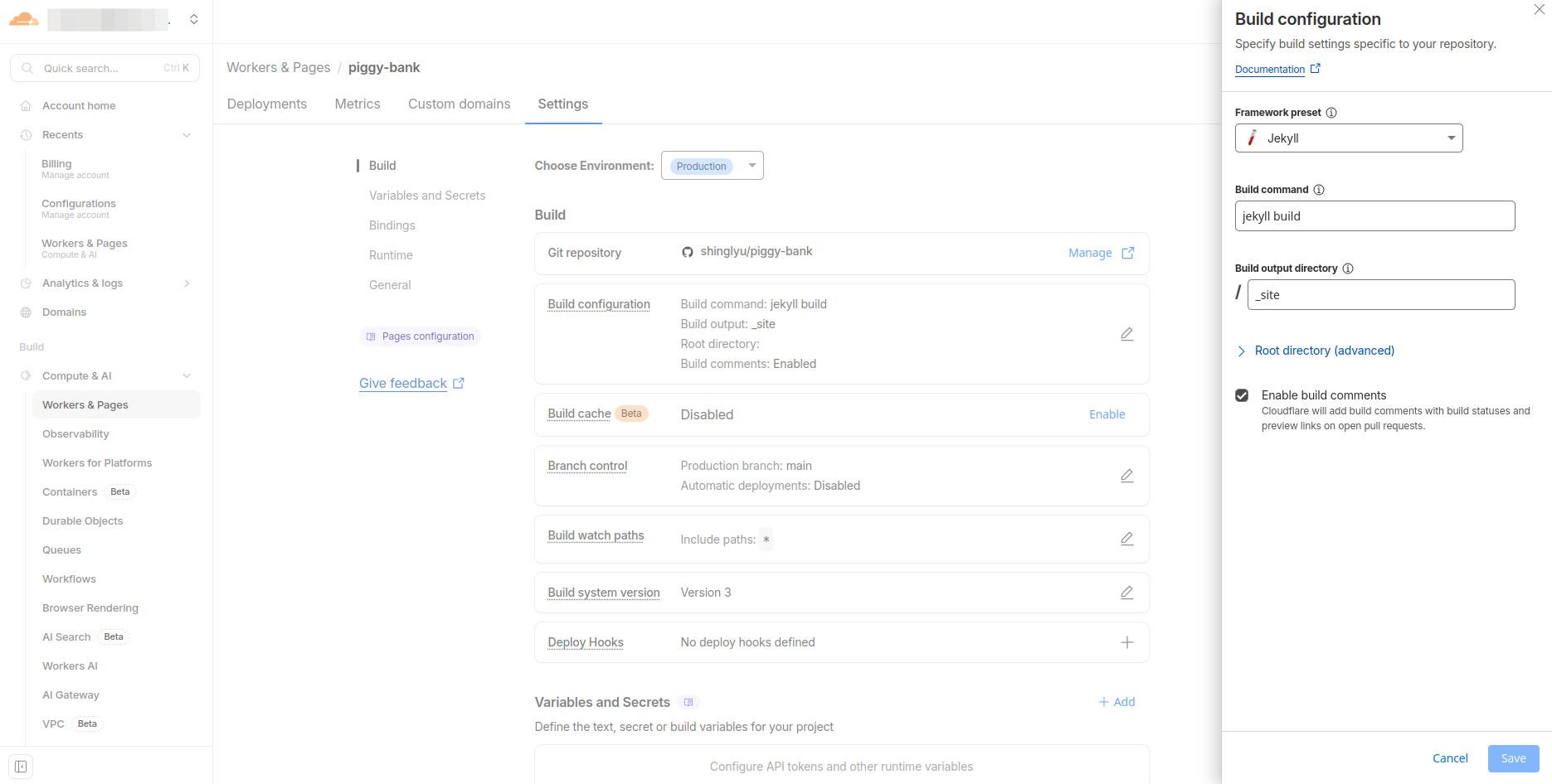 Cloudflare Pages - Project Settings