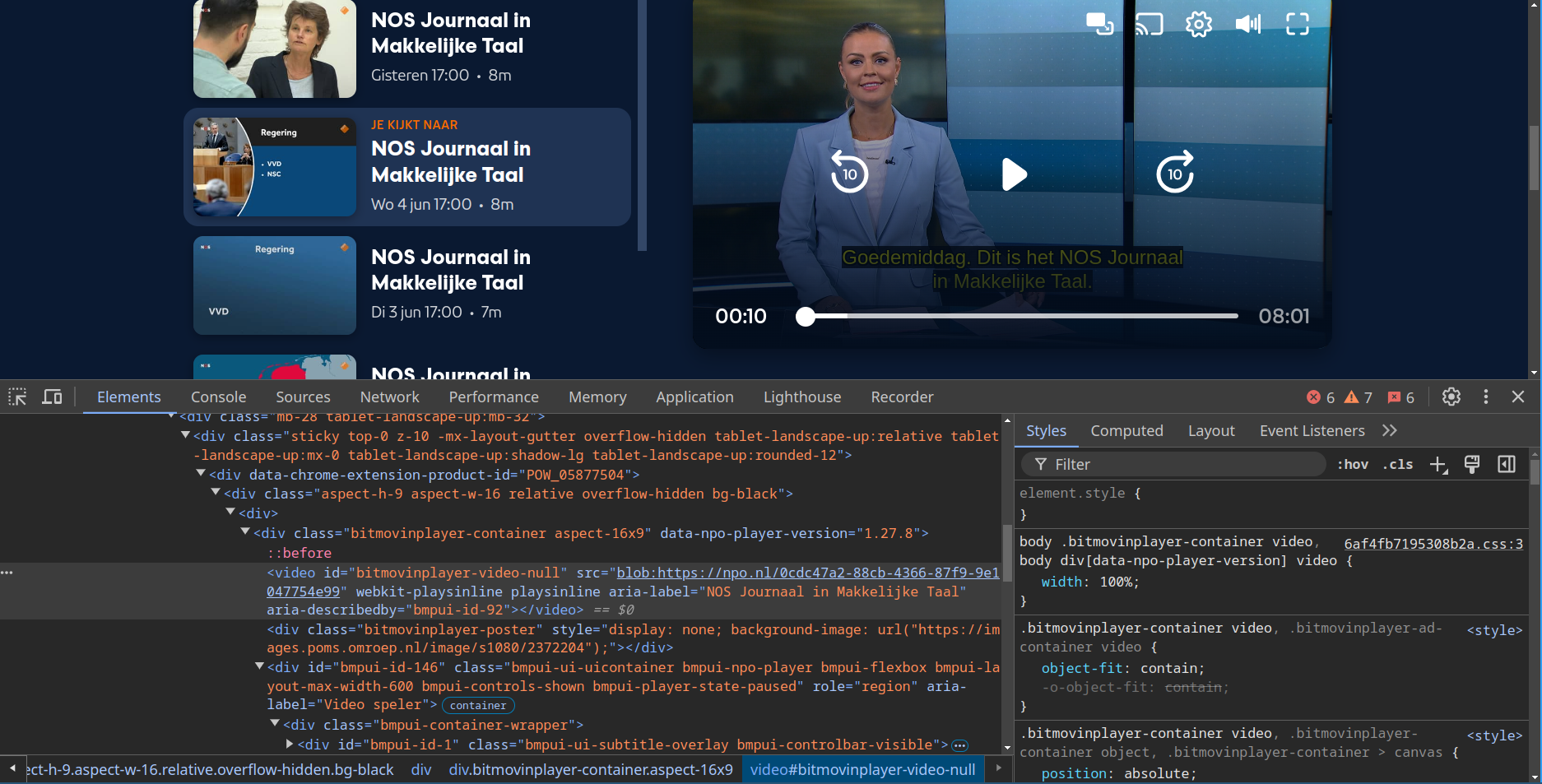 HTML inspection showing no track element