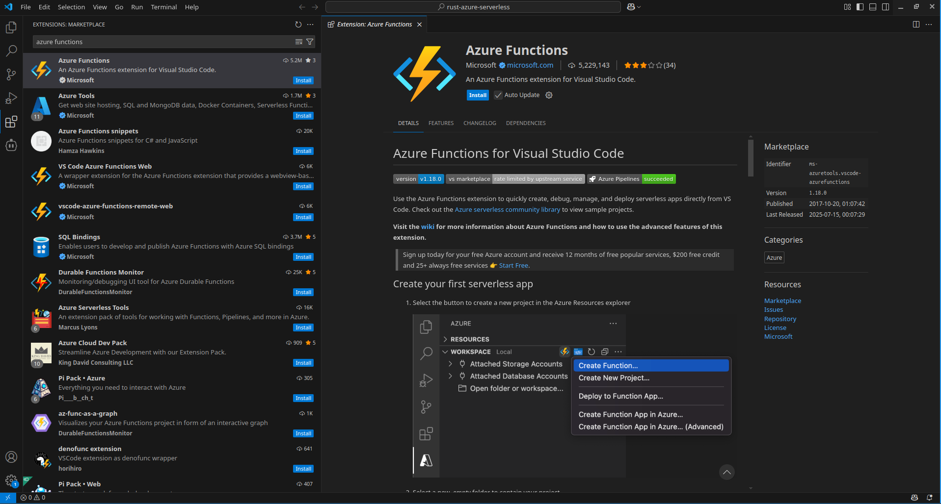 Azure Functions extension for VS Code
