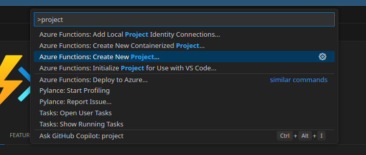 VS Code create Azure Functions project