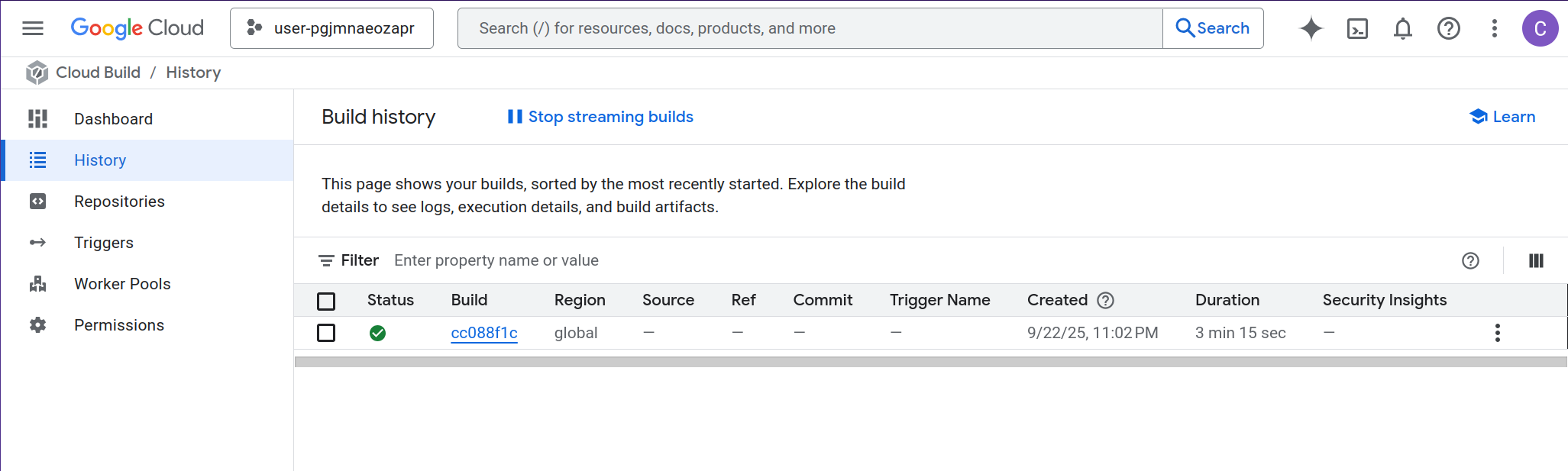 Cloud Build History